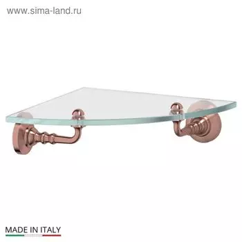 Угловая полка с держателями, ширина 22 см, стекло, античная медь