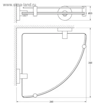 Угловая полка с держателями, ширина 26 см, матовое стекло, хром