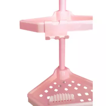 Угловая полка, телескопическая пластиковая трубка, размер 135-260 см, 4 полки, 2 крючка, цвет розовый