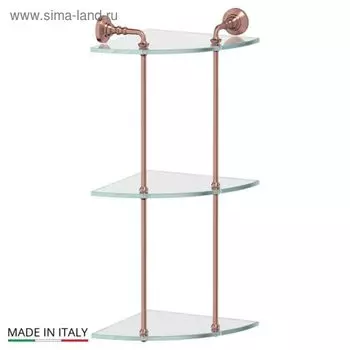 Угловая полка трёхъярусная, ширина 23 см, стекло, античная медь