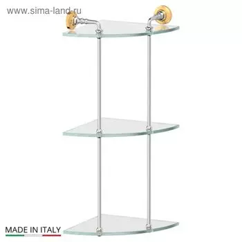 Угловая полка трёхъярусная, ширина 23 см, стекло, хром, золото