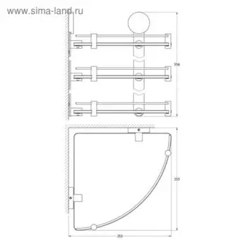 Угловая полка трёхъярусная, ширина 26 см, матовое стекло, хром