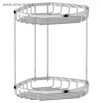 Угловая полочка-решётка с крючками, двухъярусная, размер 26 х 26 см, хром