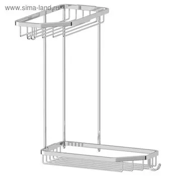 Угловая полочка-решётка с крючками, двухъярусная, размер 20 х 20 см, хром