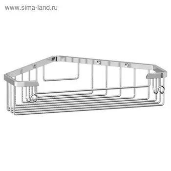 Угловая полочка-решётка с крючками, ширина 21 см, хром