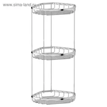 Угловая полочка-решётка с крючками, трёхъярусная, размер 26 х 26 х 26 см, хром