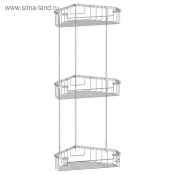 Угловая полочка-решётка с крючками, трёхъярусная, размер 23 х 23 х 23 см, хром