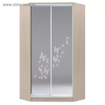 Угловой шкаф-купе Хит-У-23-4-66, 2300х1103х1103 Ясень шимо светлый/Бабочки