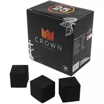 Уголь для кальяна кокосовый CROWN, Краун, 18 кубиков, кубик 2.5 х 2.5 см