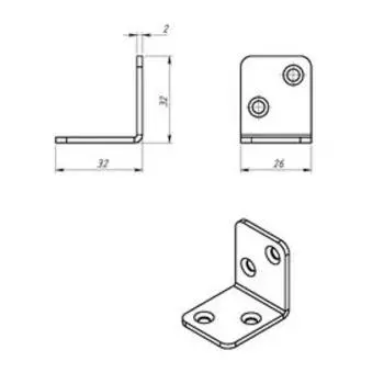 Уголок мебельный 32 х 32 х 26 х 2 мм, оцинкованный, мелкая фасовка