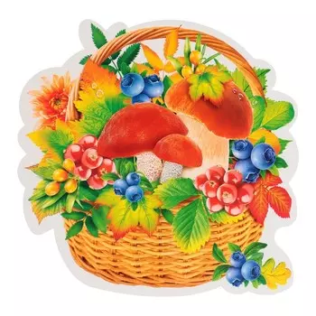 Украшение на скотче "Корзинка с грибами" 26х26 см