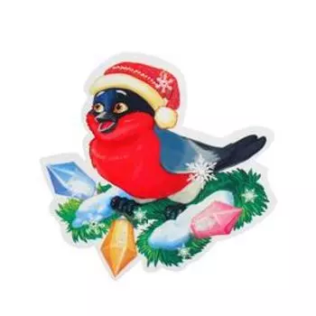 Украшение на скотче "Снегирь в шапочке" глиттер