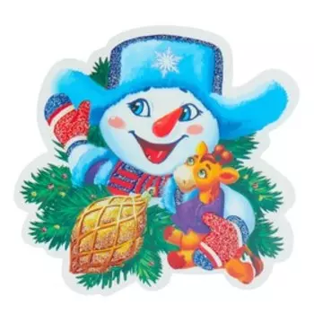 Украшение на скотче "Снеговик" глиттер, шапка ушанка, жираф