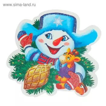 Украшение на скотче "Снеговик" глиттер, шапка ушанка, жираф