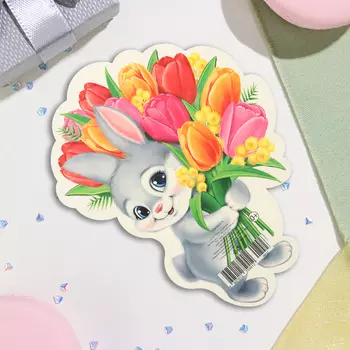 Украшение на скотче "Зайчик с букетом" 26х26 см