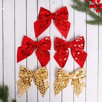 Ёлочные игрушки 5 шт. «Зимнее волшебство. Бант люкс» пластик, 11.513 см, красный, золото