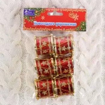 Ёлочные игрушки 6 шт. «Барабан» звезда, 3.53.5 см, красный