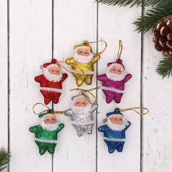 Украшение ёлочное "Дед Мороз в блёстках" (набор 6 шт) 4,5 см, микс