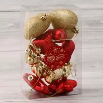 Ёлочные игрушки 8 шт. «Зимнее волшебство. Ассорти» пластик, золото/красный