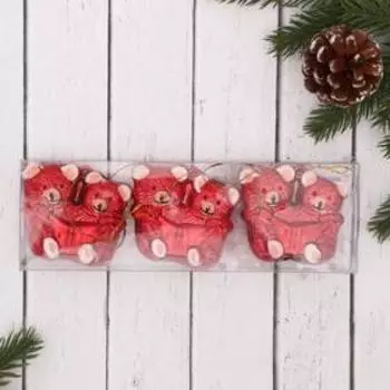 Украшение ёлочное "Дружные медвежата" (набор 3 шт) 6х5,5 см, красный