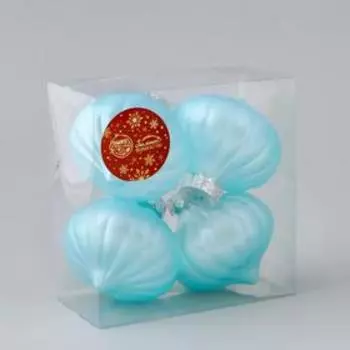 Украшение ёлочное "Глория луковки полоски" (набор 4 шт) 7х7 см голубой