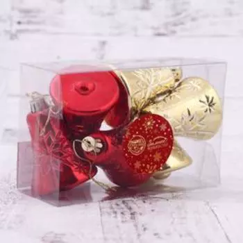 Ёлочные игрушки 6 шт. «Зимнее волшебство. Колокольчик со звёздами» пластик, 56 см, красный золото