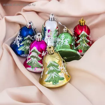 Украшение ёлочное "Колокольчики с ёлочками" (набор 6 шт) 5,5х5 см, микс