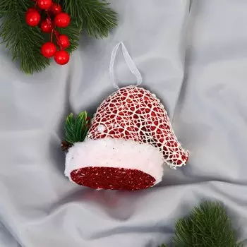 Ёлочная игрушка «Колпак элит» 10 см, бело-красный