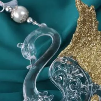 Украшение ёлочное "Лебедь крылья блеск" 10х11 см, золото