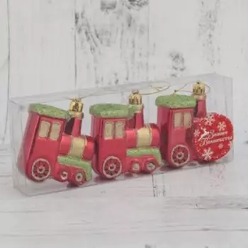 Ёлочные игрушки 3 шт. «Паровозик», 6.56.5 см, красный