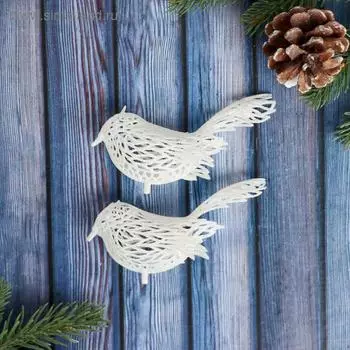 Ёлочные игрушки 2 шт. «Зимнее волшебство. Птички снежные» пластик, 63.5 см, белый