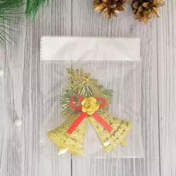 Ёлочная игрушка «Зимнее волшебство. Резные колокольчики с оленем» пластик, 10х9 см, золото