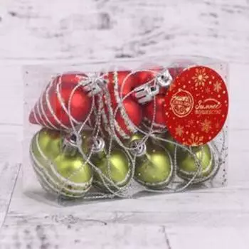 Украшение ёлочное "Сердечко" 4 см (набор 8 шт) красный, зелёный