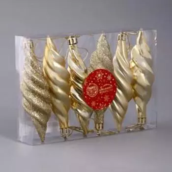 Ёлочные игрушки 6 шт. «Сосулька блестящая», 310 см, золото