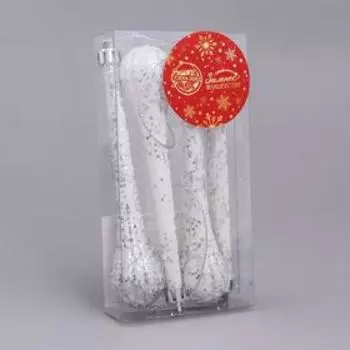 Украшение ёлочное "Сосулька-капелька" 2х11 см (набор 4 шт) белый