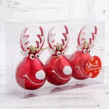Ёлочные игрушки 3 шт. «Зимнее волшебство. Весёлый олень» пластик, 116 см, красный