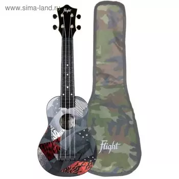 Укулеле FLIGHT TUS 21P Travel, сопрано, черная с рисунком, пластик