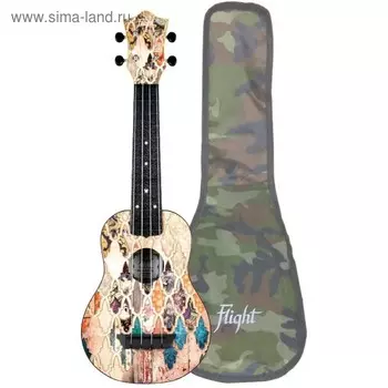Укулеле FLIGHT TUS 40 GRANADA Travel, сопрано, черная с рисунком, пластик
