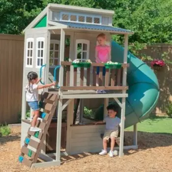 Уличный игровой домик для детей и игровая площадка с горкой «Горный серпантин»