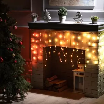 Умная гирлянда «Бахрома» 2 0.4 м роса, IP20, серебристая нить, 99 LED, пульт ДУ, приложение, свечение RGB, USB