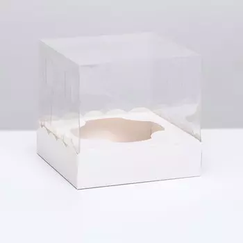 Коробка для пирожных с ложементом, белый,151514 см