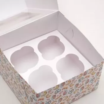 Упаковка на 4 капкейка "Завтрак", с окном, 16 х 16 х 10 см