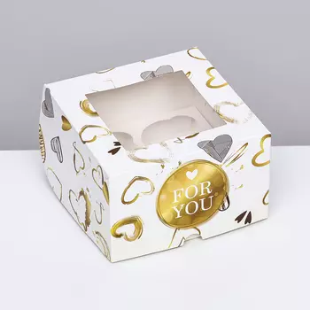 Коробка для 4 капкейков с окном, For you, 161610 см