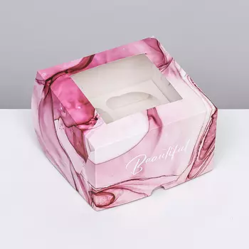 Коробка для 4 капкейков с окном, «Изящность», 161610 см