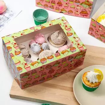 Упаковка на 6 капкейков с окном "Ассорти", 25 х 17 х 10 см