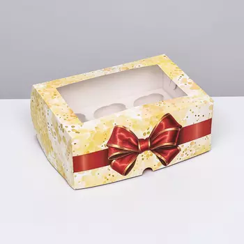 Коробка для 6 капкейков с окном, «Бант», 251710 см