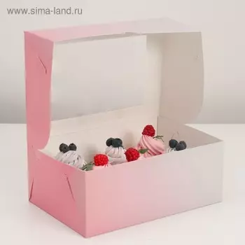 Упаковка на 6 капкейков с окном "Градиент", розово - серый, 25 х 17 х 10 см