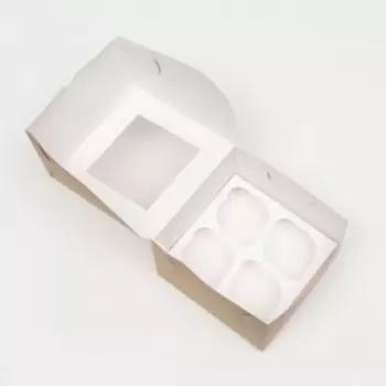 Коробка для 4 капкейка с окном, крафт, 161610 см