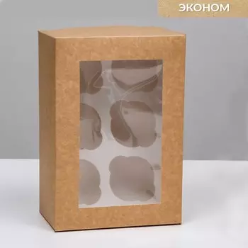 Коробка для 6 капкейков с окном, крафт, 251710 см