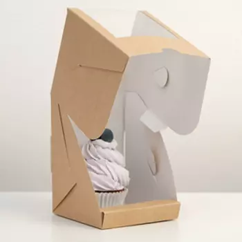 Упаковка под один капкейк с окном, крафт, 12.59.59.5 см